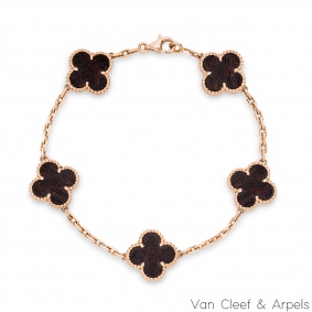 Van Cleef & Arpels Limited Edition Letterwood Vintage Alhambra 5 Motif Bracelet Van Cleef & Arpels Limited Edition Letterwood Vintage Alhambra 5 Motif Bracelet